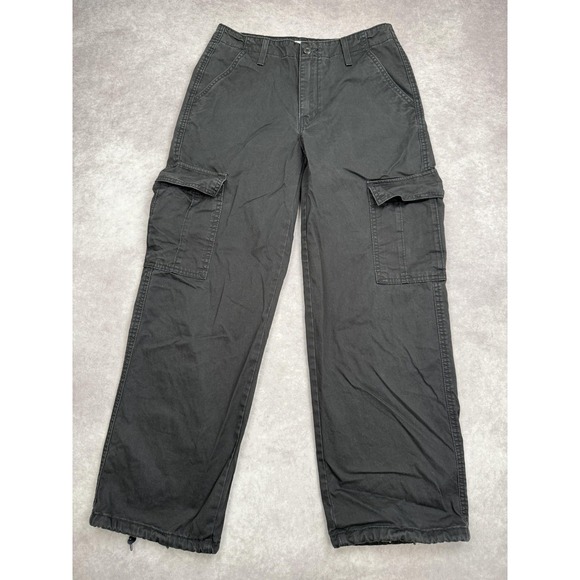 Levis 94 Baggy Cargo Pants Womens 27 Black Utility Drawstring Cotton Y2K Style - Picture 1 of 16